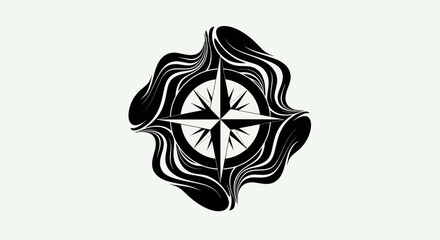 Compass rose emblem on white background © Riski