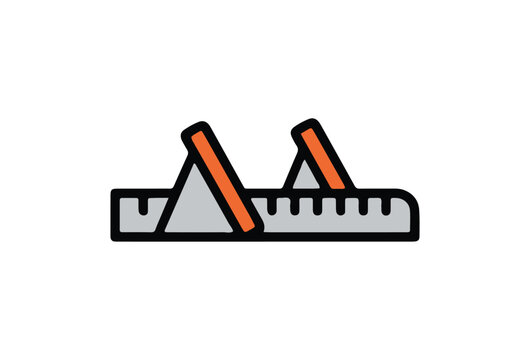 Ruler, triangle ruler, set square, drafting tools, geometry icons, vector