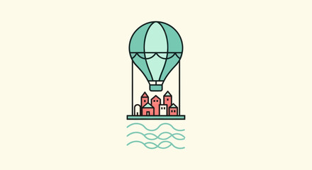 Fototapeta premium Hot air balloon above cityscape illustration