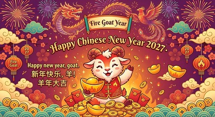 Fototapeta premium Happy New Year Goat 2027 Chinese Zodiac Illustration