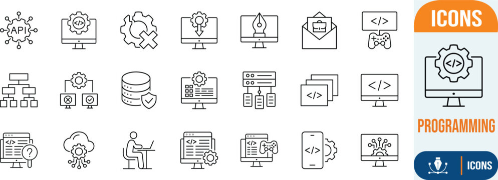Web development and programming line icons. api icon set, database icon set, server icon set