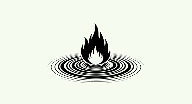 Stylized fire icon on concentric circles