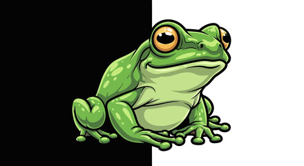 Fototapeta premium A cartoon green frog sitting calmly.