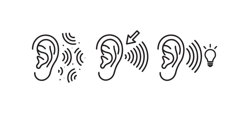Minimal Ear Hearing Line Icons Set Vector Illustration