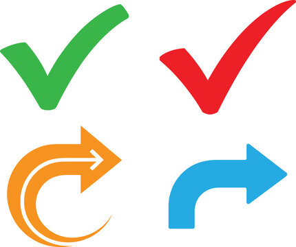Collection of check marks and curved arrow vector illustration for user interface.