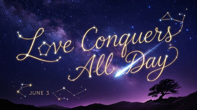 Love Conquers All Day June 3 Constellation Message in Starry Night Sky

