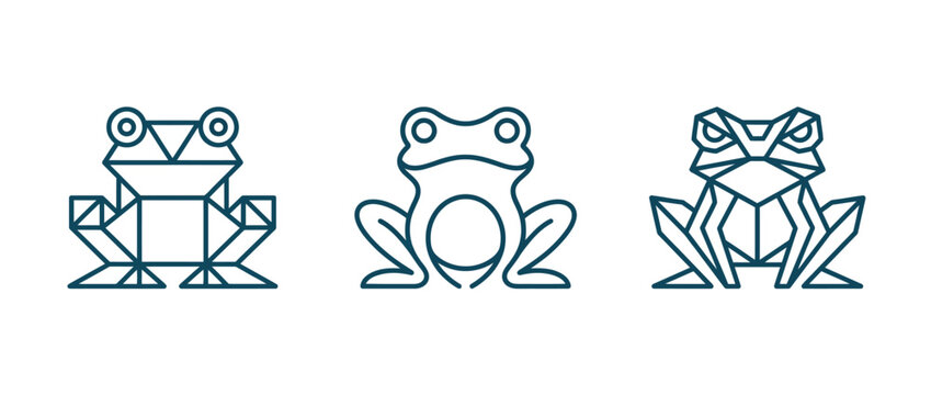 Geometric frog illustrations set against a white background for various uses