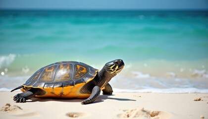 Obraz premium turtle walking on the sandy beach