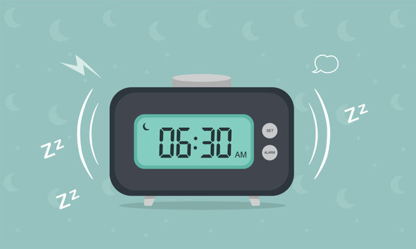 Flat Vector Illustration of a Digital Alarm Clock Set at 6:30 AM for Morning Routine, Time Management, and Wake-up Concept Designs