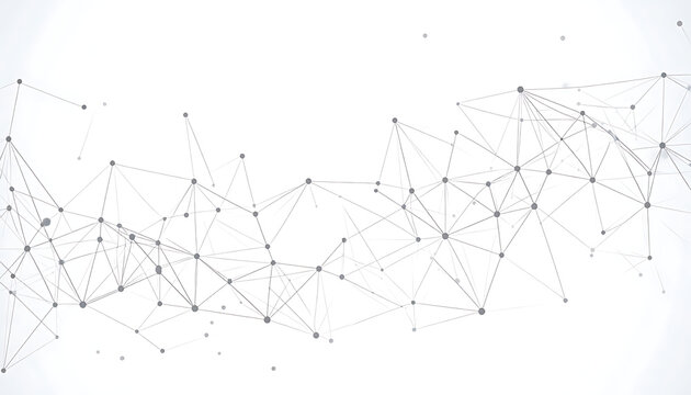 Abstract scatter of small dots and squares forming a light grey digital network on white background, tech concept