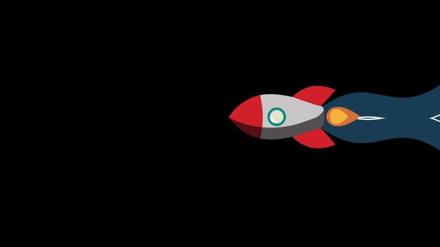 Transition Animation Motion Graphic of Rocket Flying in Space with Smoke Trail. Overlay with Green Screen Background and Alpha Channel for Transparency