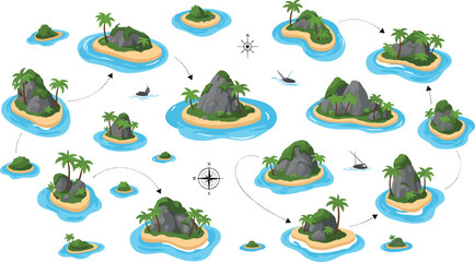 Tropical island map vector collection with floating paradise islets navigation routes and adventure exploration landscape concepts © Protima
