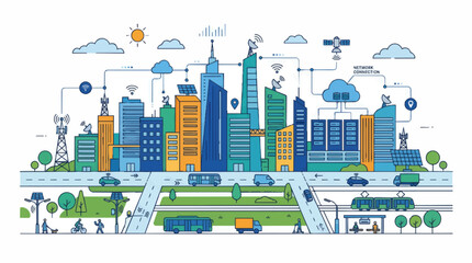 Obraz premium Smart City Futuristic Technology Integration with Urban Infrastructure and Connectivity.