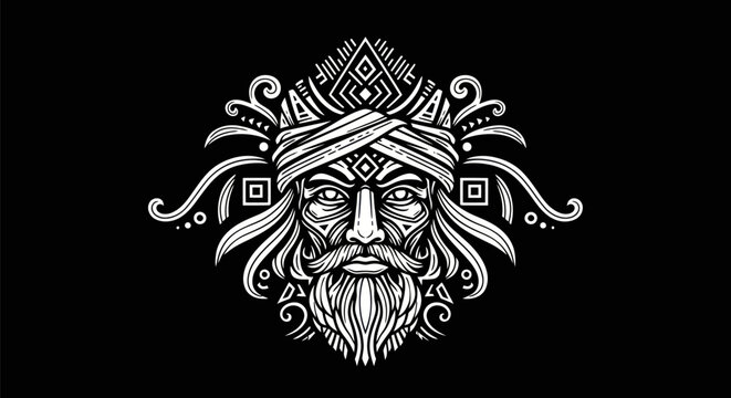Intricate vector illustration of a bearded figure