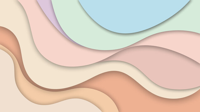 Abstract background with soft pastel colors and fluid wavy paper cut layers
