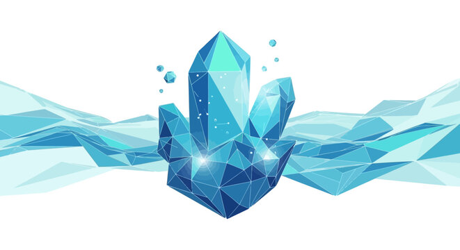 Blue Crystal Growth, Geometric Landscape, Abstract Technology Background