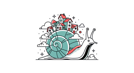Illustration of a snail carrying houses © shuma99