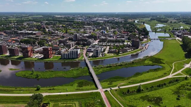 Aerial view of doetinchem city and oude ijssel river