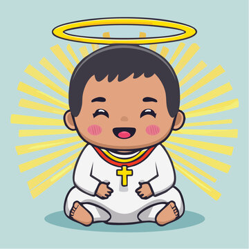 Cute baby angel with halo and cross