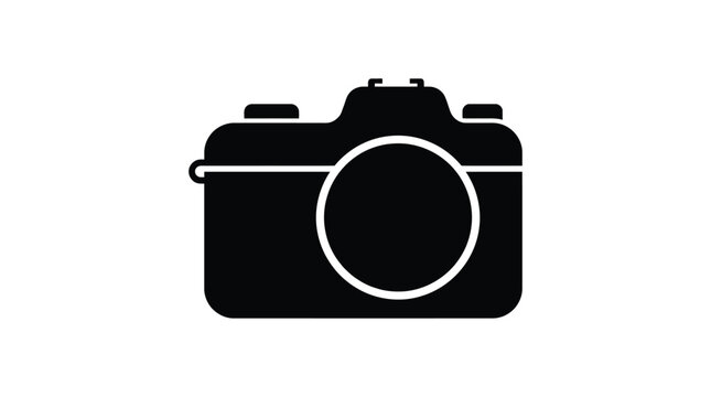 Single lens reflex camera silhouette against a white background