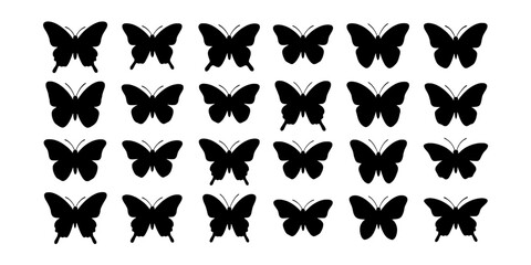 Obraz premium Butterflies silhouette set with black wings and intricate details featuring nature, insects, design with pattern and vector elements for graphic, art