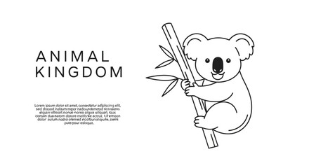 A simple line art illustration of a cute koala bear climbing a bamboo stalk. © Syakira_Muhtar