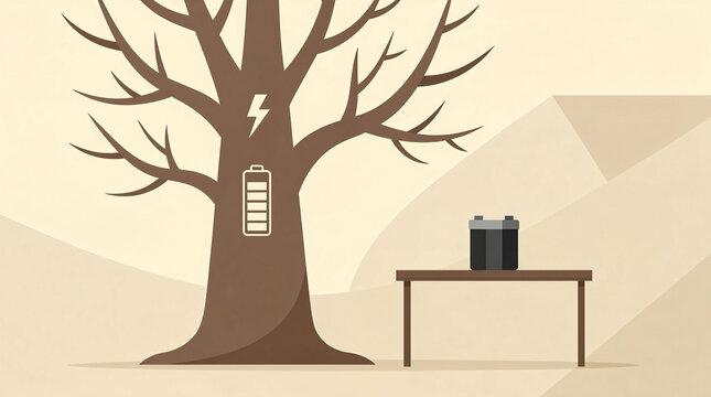 Battery Lightning Tree Table With Minimal Background