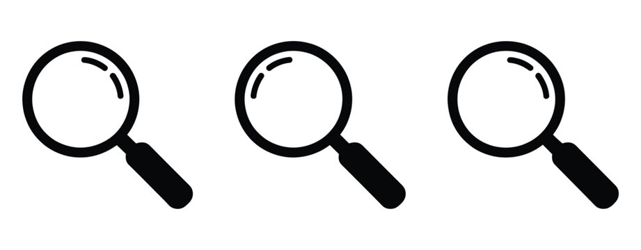 Magnifying glass search icons with minimal interface design, zoom and discovery concept symbols, modern vector illustration for website and mobile application graphics