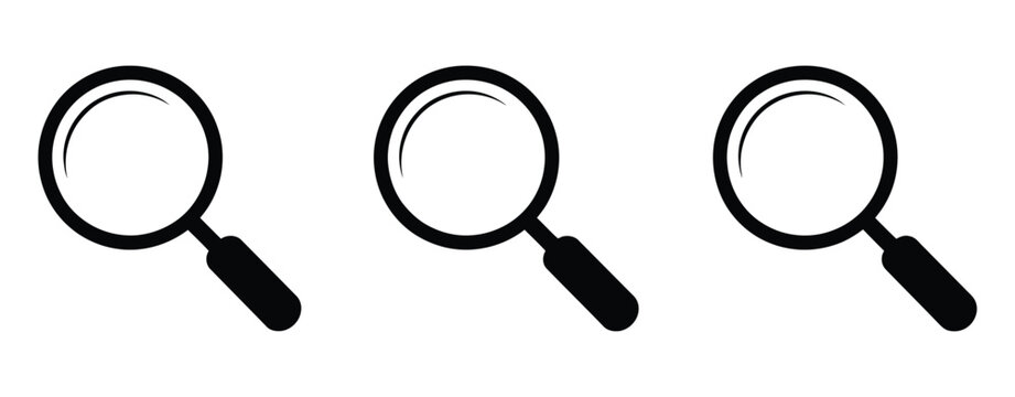 Magnifying glass icons for search and zoom concepts, modern interface symbol design, minimal vector illustration