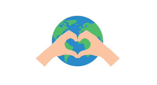 Hands forming heart shape around planet Earth, symbolizing love for environment