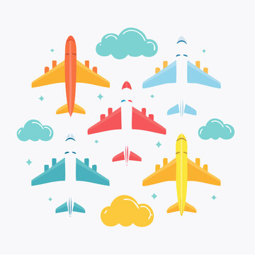Colorful Airplanes and Clouds Illustration