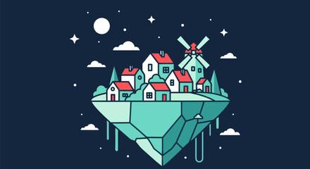 Stylized village on floating island © Stock