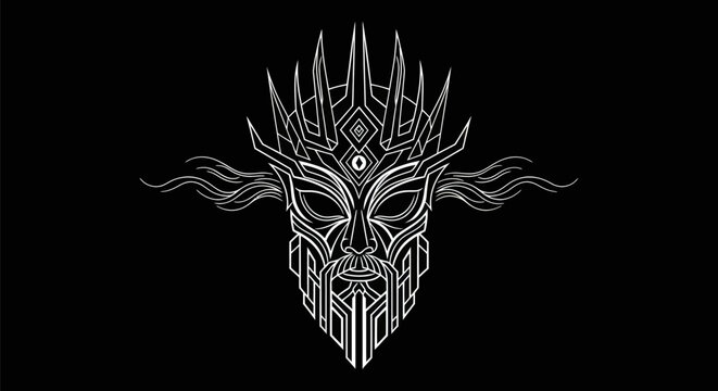 Intricate geometric mask on black background