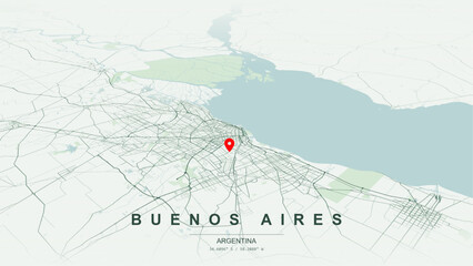 Modern minimalist vector map of Buenos Aires, Argentina. High-quality scalable illustration of Buenos Aires city grid, historic Plaza de Mayo layout, Puerto Madero waterfront for posters and design. © AliRza