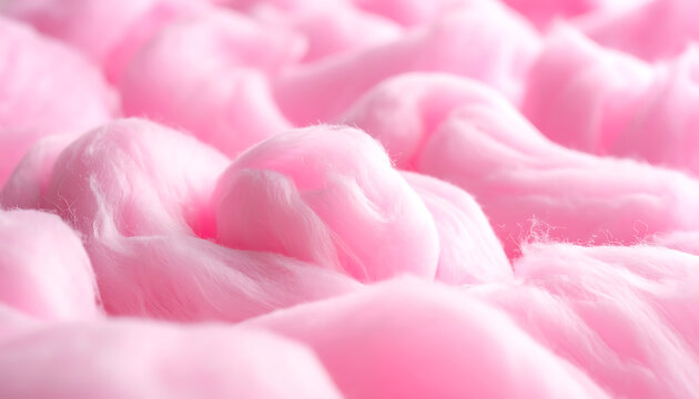 Close-up of fluffy pink cotton candy clouds with sugary texture, sweet confection, airy dessert, soft focus background