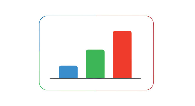 Simple bar chart featuring three vertical bars in blue, green, and red colors of increasing height inside a rounded rectangular frame.