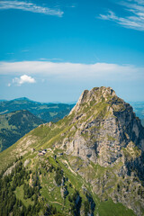 Naklejka premium Bad Kissinger Hütte alpine hut below the Aggenstein peak in the Allgau Alps ideal for hiking and adventure content