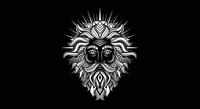 Intricate line art illustration of a bearded figure