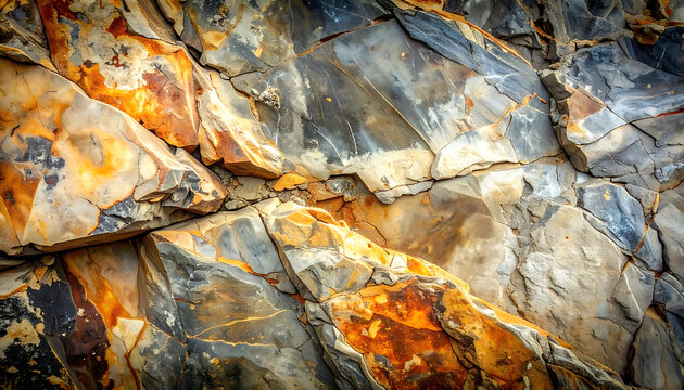 Close-up of textured stratified rock with earthy tones, abstract geological formation, natural patterns