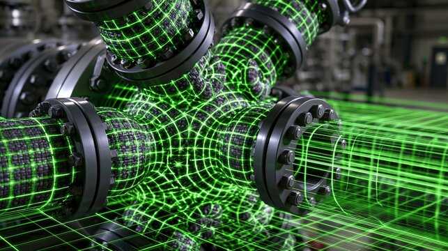 Green-Lit Industrial Machinery in Motion