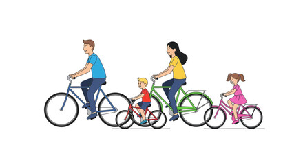 Fototapeta premium Happy Family Riding Bicycles Together Outdoors