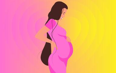 Fototapeta premium Beautiful Pregnant Woman Flat Vector Illustration — Maternity Concept with Colorful Gradient Background