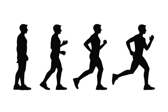 Person running and walking sequence silhouette