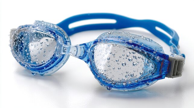 Blue Swim Goggles Wet Round Lenses Close Up