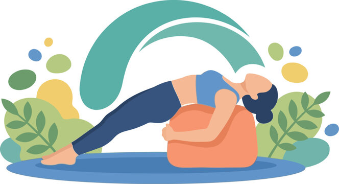 Woman uses a stability ball for a bridge exercise to strengthen her core and improve her posture during a home workout.