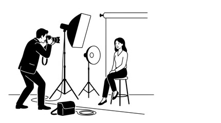 Professional photographer taking a studio portrait of a seated woman. ©  Anisa Saputri