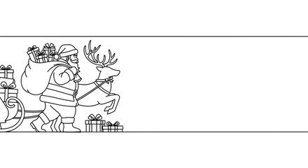Santa Claus walking with a reindeer and a sack of gifts. ©  Anisa Saputri