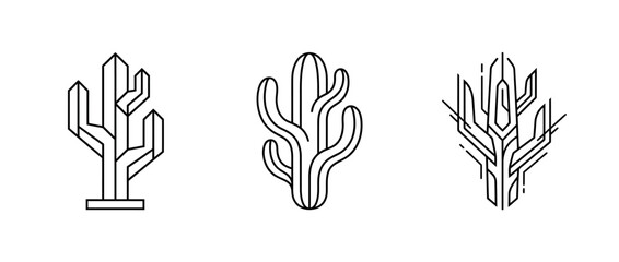 Fototapeta premium Geometric cactus illustrations in outlined style on white background
