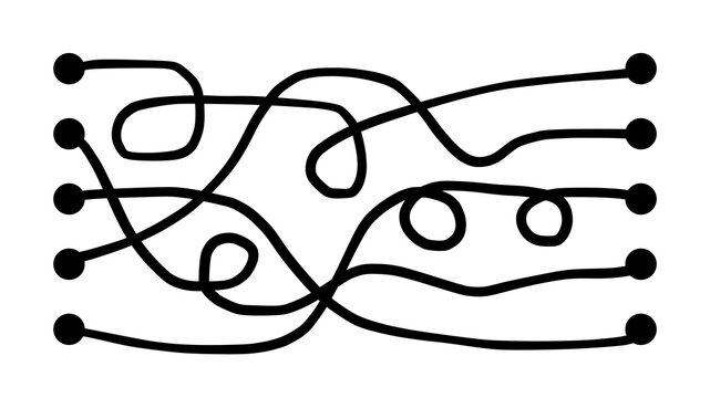Simple hand-drawn maze puzzle for children. Doodle labyrinth path game for preschool learning, educational worksheet and brain teaser activity.