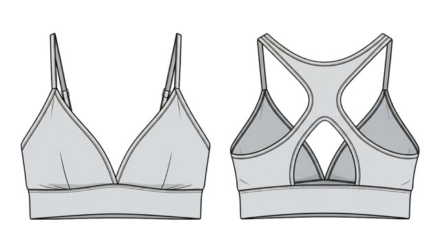 Illustration shows a women's sports bra from front and back views